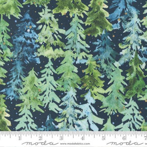 "Comfort & Joy" - Winter Pines Landscape and Nature Trees in Midnight - Half Yard