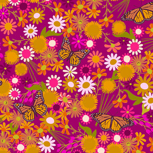Alison Glass "Wildflowers" - Monarch in Berry - Half Yard