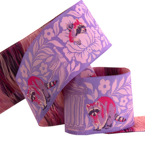 Tula Pink's Tiny Beasts Ribbon - One Man's Trash in Purple 2"