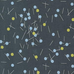 "Bluish" by Zen Chic - Pins & Buttons in Charcoal - Half Yard