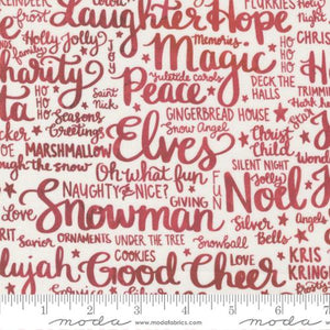 "Comfort & Joy" - Holiday Feels Text & Words in Cloud Red- Half Yard
