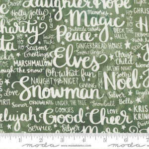 "Comfort & Joy" - Holiday Feels Text & Words in Green - Half Yard