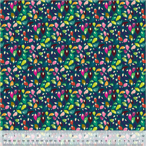 Sally Kelly "Botanica" Summer Leaves in Teal - Half Yard