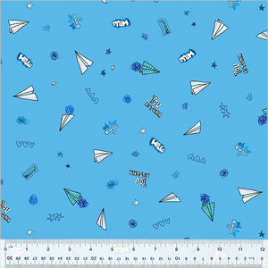 "Pen Pals" Sky Doodle in Azure - Half Yard