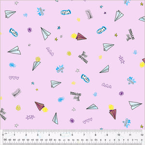 "Pen Pals" Sky Doodle in Lavender - Half Yard