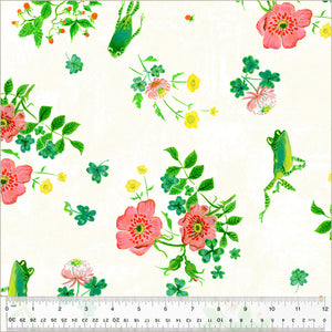 Heather Ross "By Hand" Frog Spring in White - Half Yard