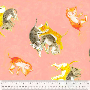 Heather Ross "By Hand" Barn Kittens in Salmon - Half Yard