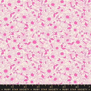 Ruby Star Society "Tiny Frights" Halloween Floral Neon Pink - Half Yard