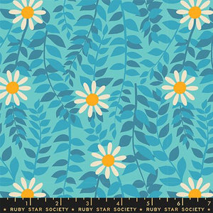 Melody Miller "Flowerland" - Daisies in Turquoise - Half Yard