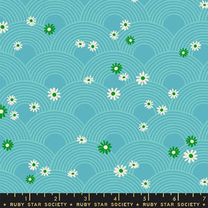 Ruby Star Society "Rise & Shine" - Meadow Floral in Turquoise - Half Yard