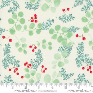 Robin Pickens "Winterly" - Greenery & Berries in Cream - Half Yard