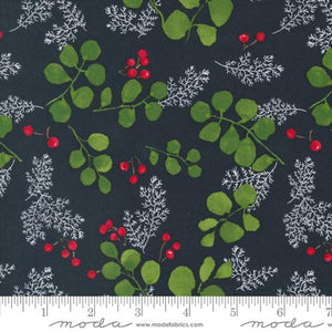 Robin Pickens "Winterly" - Greenery & Berries in Soft Black - Half Yard