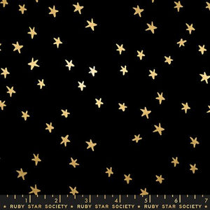 Ruby Star Society "Starry" - Black Gold Metallic - Half Yard