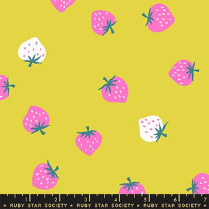 Ruby Star Society "Picture Book" - Strawberry Toss in Citron - Half Yard