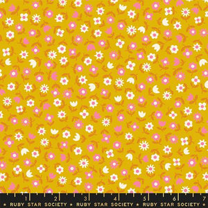 Ruby Star Society "Picture Book" - Floral in Goldenrod - Half Yard