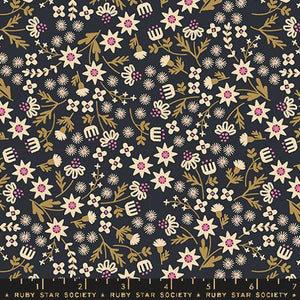 "Favorite Flowers" Inflorescence Florals in Soft Black - Half Yard