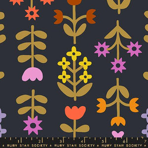 "Favorite Flowers" Meadow in Soft Black CANVAS - Half Yard