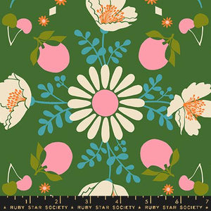 Ruby Star Society "Juicy" - Poppy Garden in Sarah Green - Half Yard