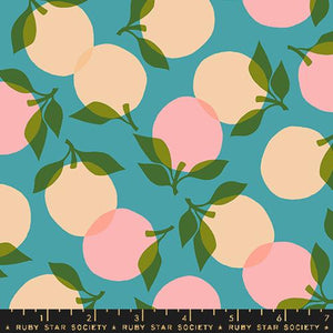 Ruby Star Society "Juicy" - Tumbling Peach in Dark Turquoise - Half Yard