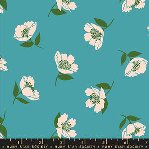 Ruby Star Society "Juicy" - Fluttering Florals in Dark Turquoise - Half Yard