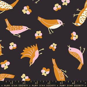 "Bird is the Word" - Migration in Soft Black - Half Yard