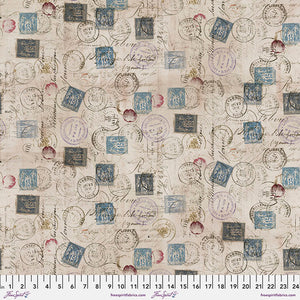 Tim Holtz Eclectic Elements "Embark" - Correspondence Canvas in Taupe - Half Yard