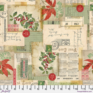 Tim Holtz "Holidays Past" - Postcard Collage Canvas in Multi - Half Yard