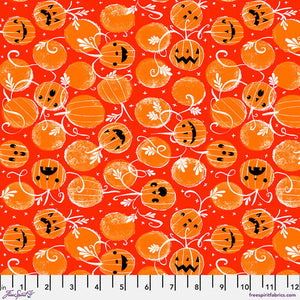 "Ghostly Greetings" - Happy Jacks in Pumpkin - Half Yard