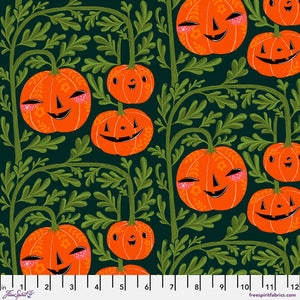 "Ghostly Greetings" - Pumpkin Head in Green - Half Yard