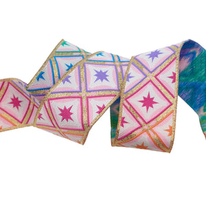 Tula Pink "Roar!" Ribbon - Stargazer in Metallic - Mint - 1-1/2" Wide