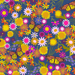 Alison Glass "Wildflowers" - Monarch in Denim - Half Yard