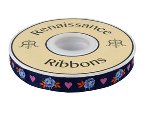 Tula Pink "Curiouser and Curiouser" Ribbon - Painted Roses Navy 5/8"