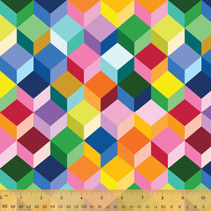 "Color Wheel" - Cubes - Multi - Half Yard