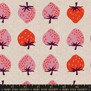 "Strawberry & Friends" Strawberry Canvas in Natural - Half Yard
