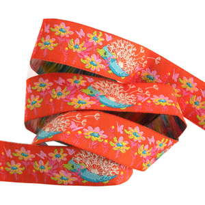 Tula Pink's "Tiny Beasts" Ribbon - Who's Your Dandy in Orange 7/8"